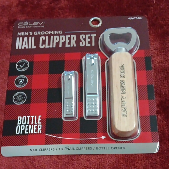 Men's Grooming Nail Clipper Set with Bottle Opener - Silver and Wood NWT - Picture 1 of 4